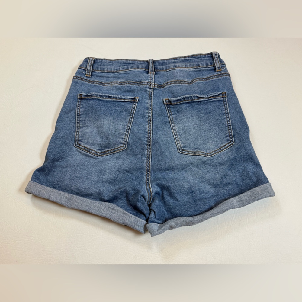 Wax rolled denim cuff stretch shorts women’s large factory distressing (bin BB) - Picture 4 of 7